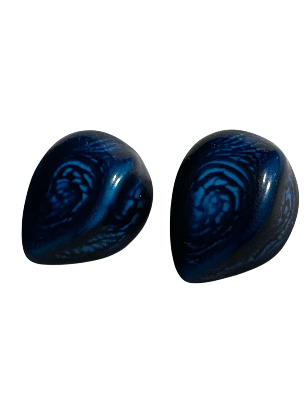 Swirly Brilliant Metallic Blue Shades Teardrop Domed Stud Earrings 1”